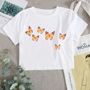 shein cropped butterfly tshirt- never worn